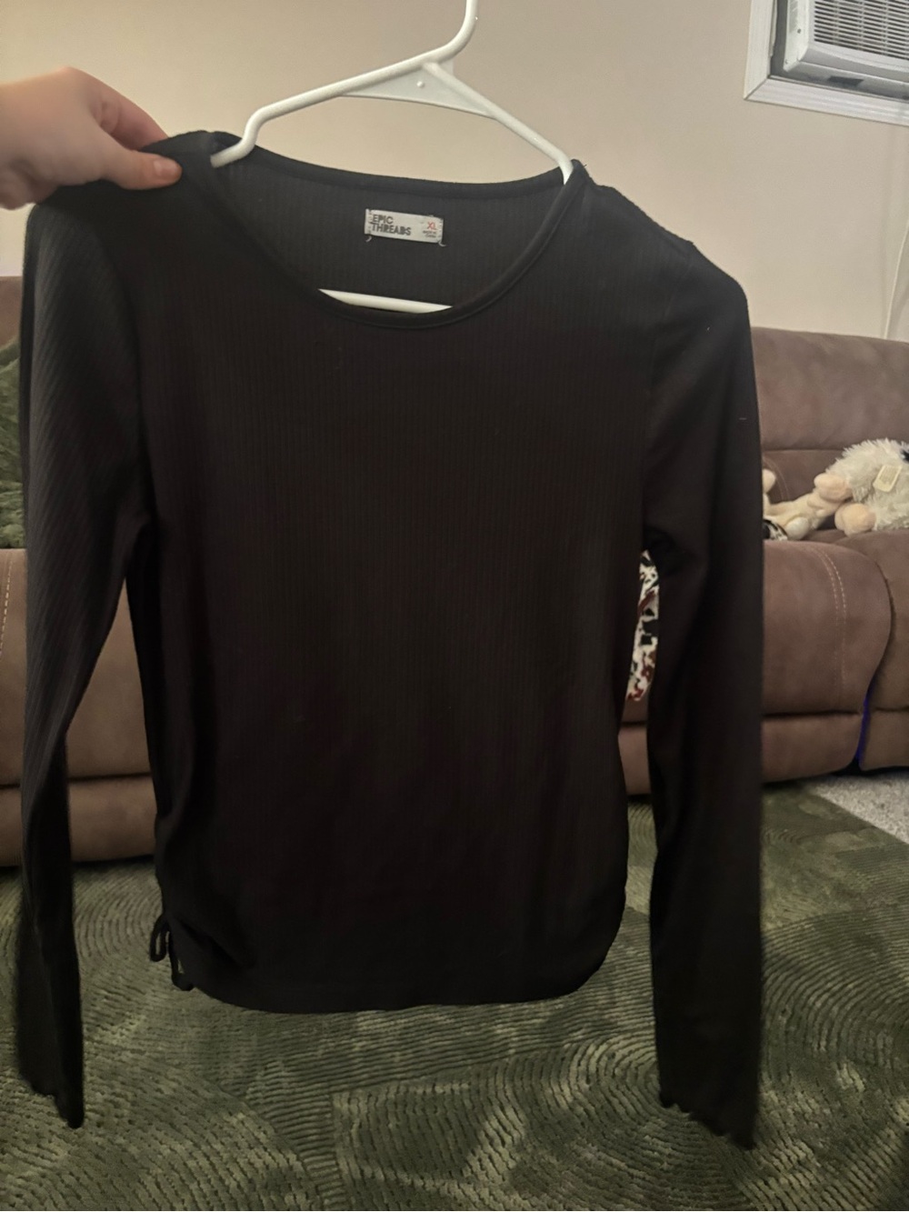 Epic Threads Black Ribbed Long-Sleeve Tee